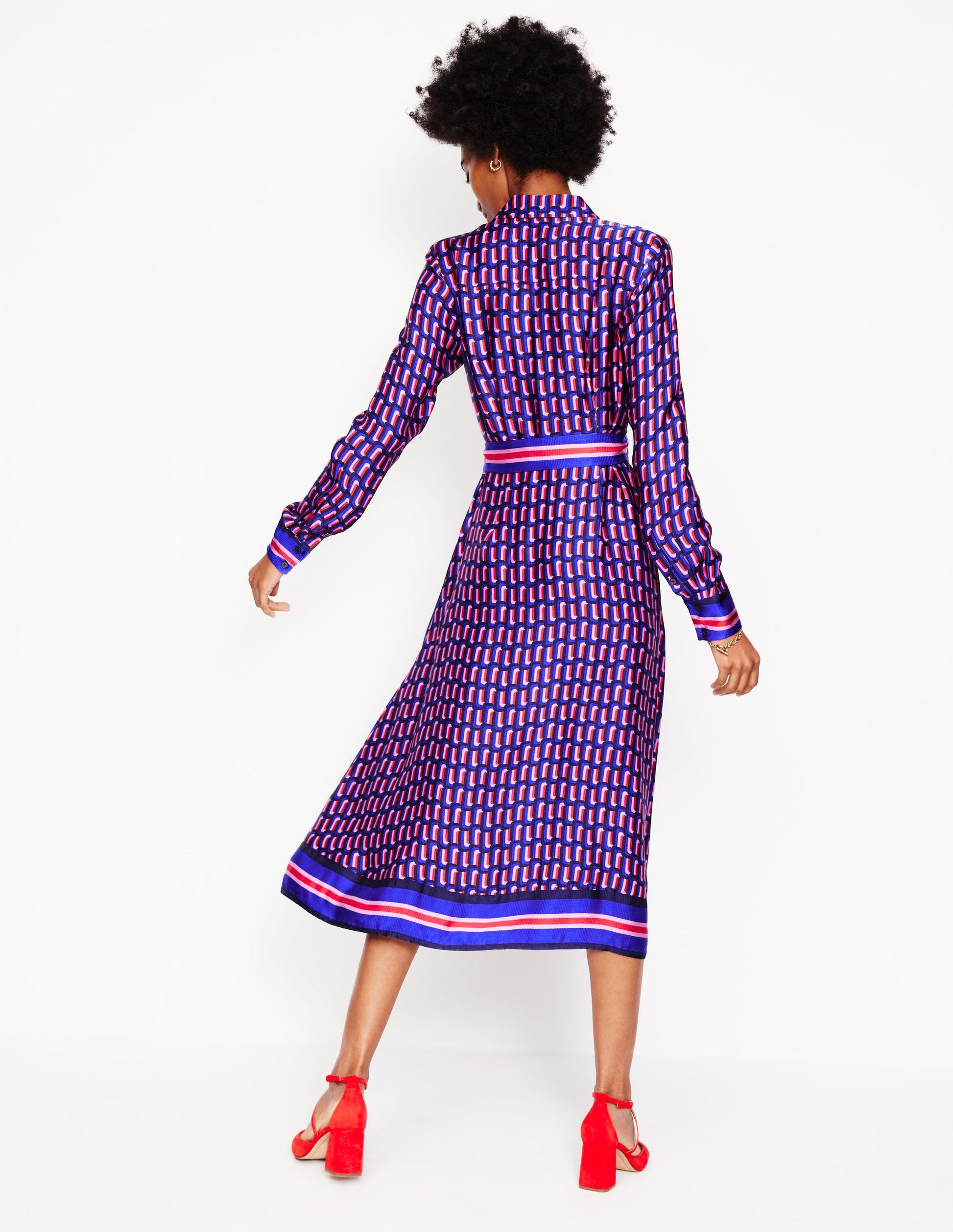 Kate Satin Shirt Dress-Mazarine Blue, Falling Geo-4