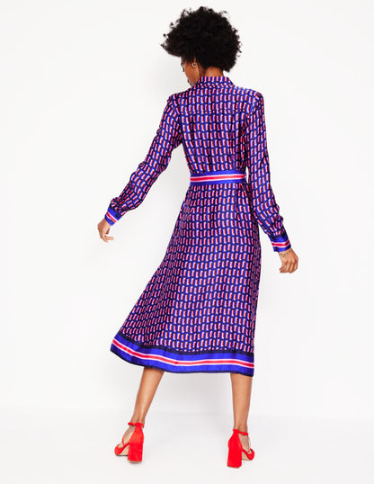 Kate Satin Shirt Dress-Mazarine Blue, Falling Geo-4