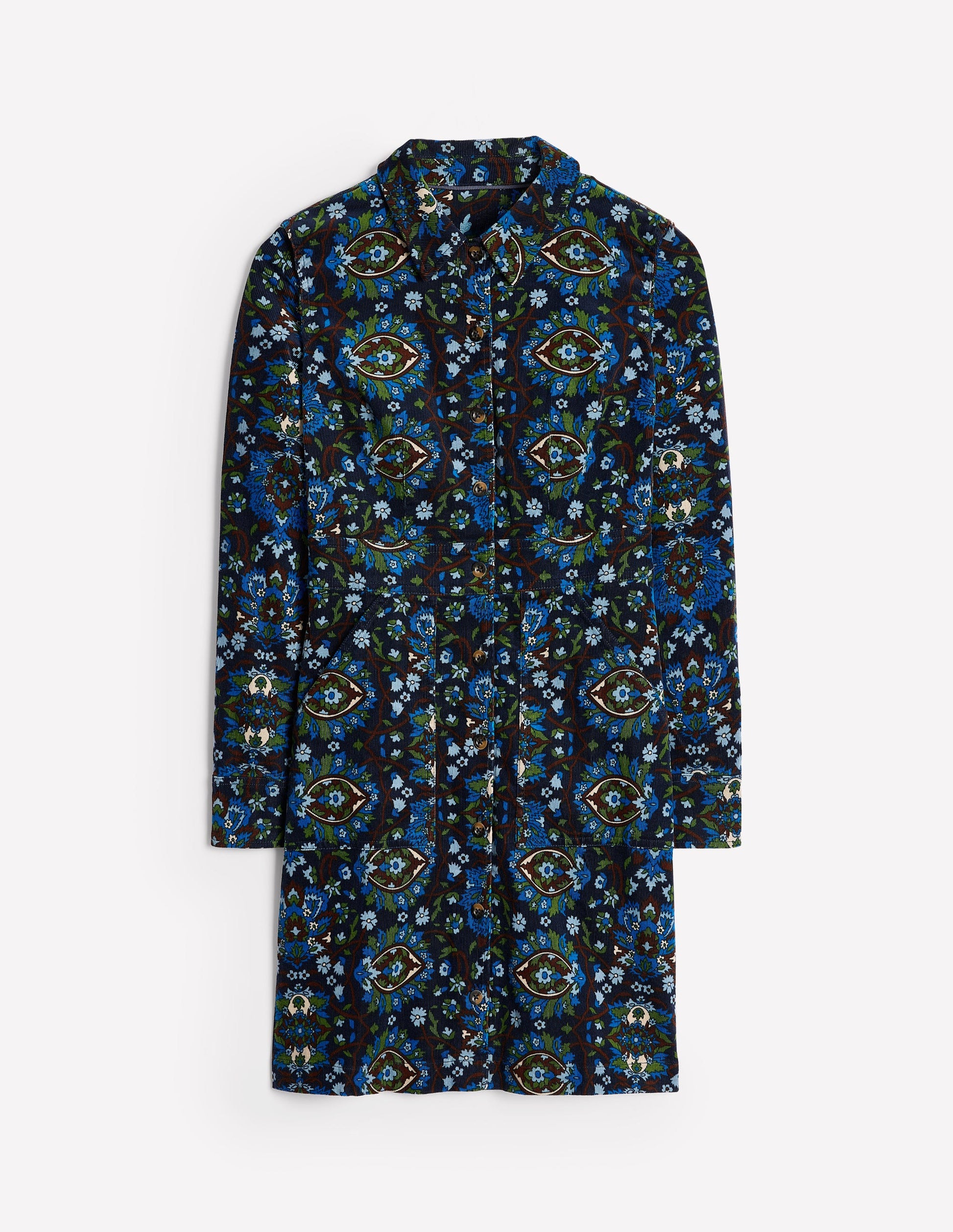 Flora Cord Shirt Dress-Kingfisher Blue, Bloom Trellis-6