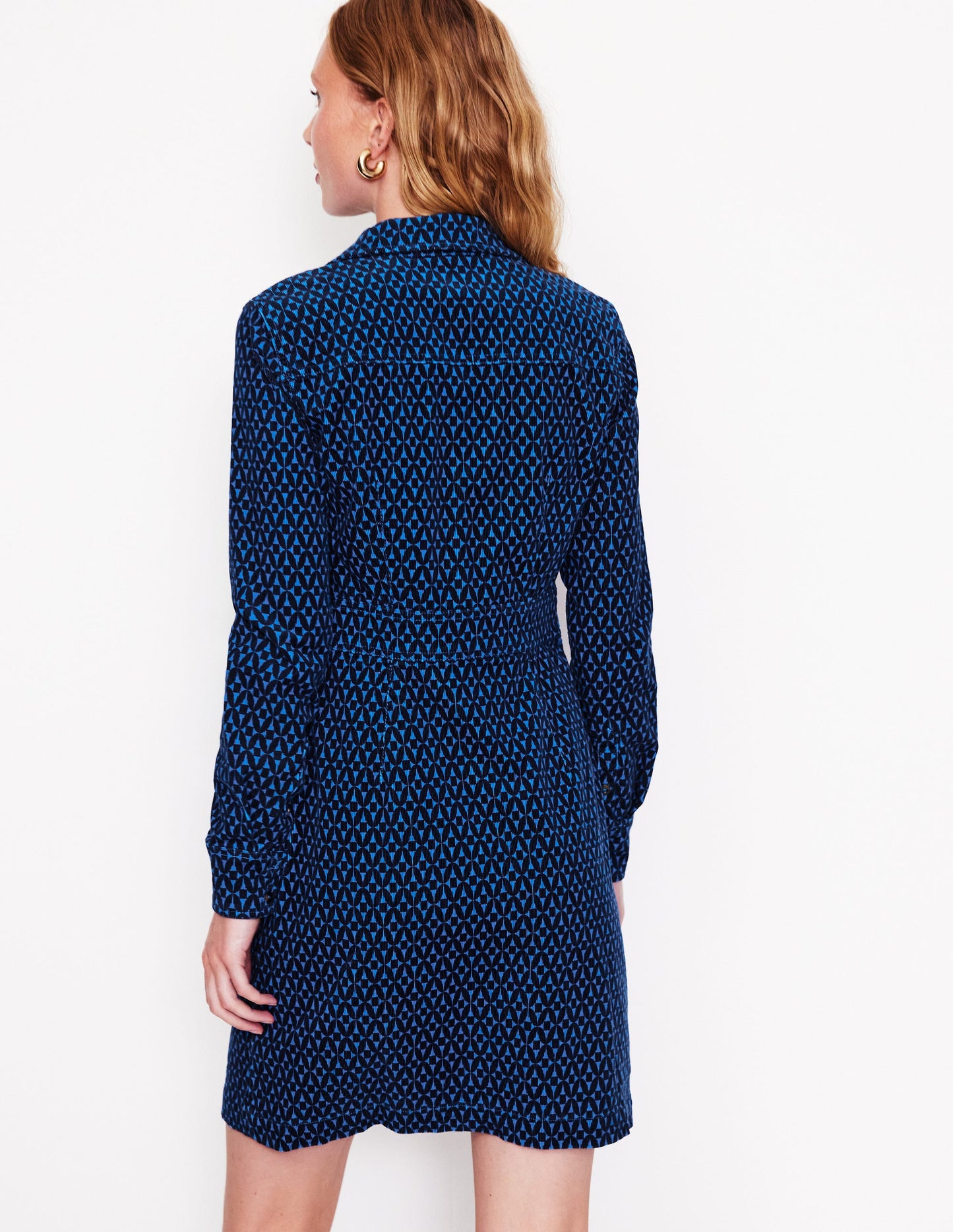 Flora Cord Shirt Dress -Blue, Diamond Trellis