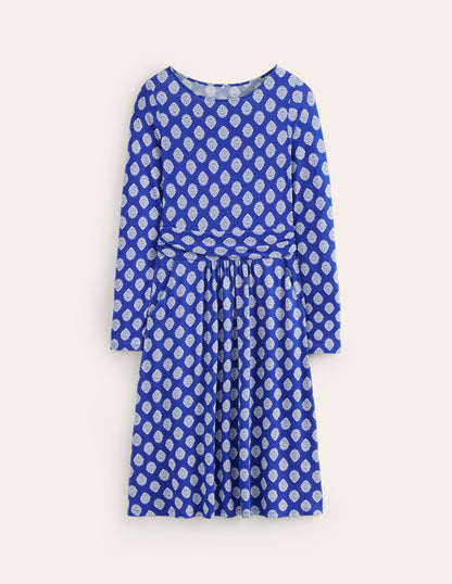 Amelie Long Sleeve Dress-Mazarine Blue, Ornate Stamp