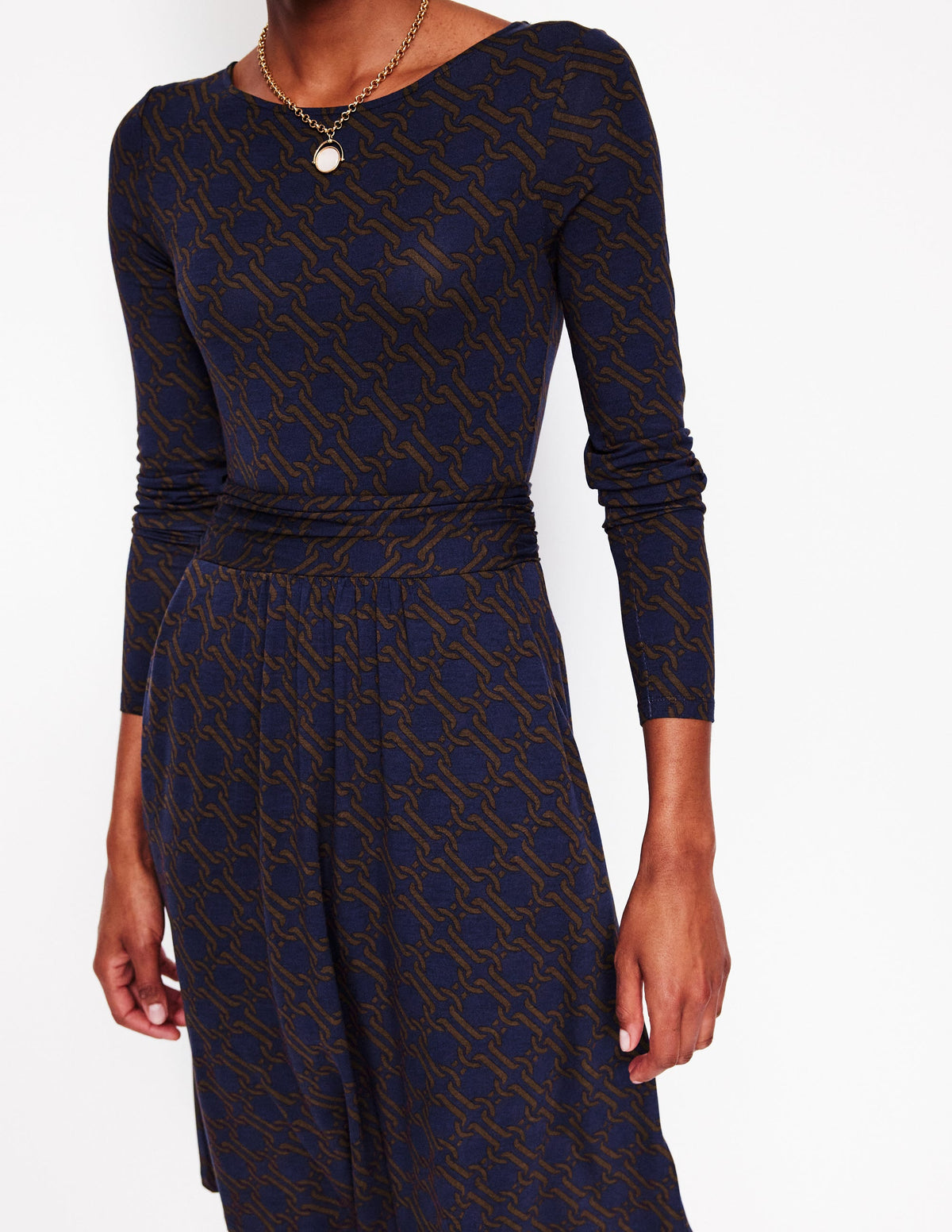 Amelie Long Sleeve Dress-Raw Umber, Chain Geo - Image 2