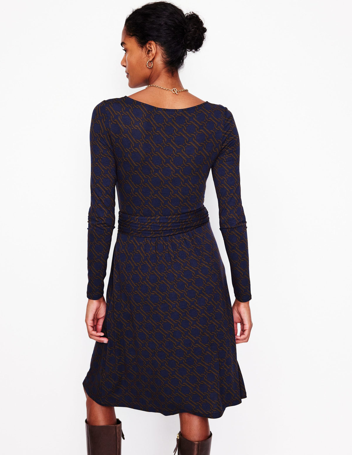 Amelie Long Sleeve Dress-Raw Umber, Chain Geo - Image 3