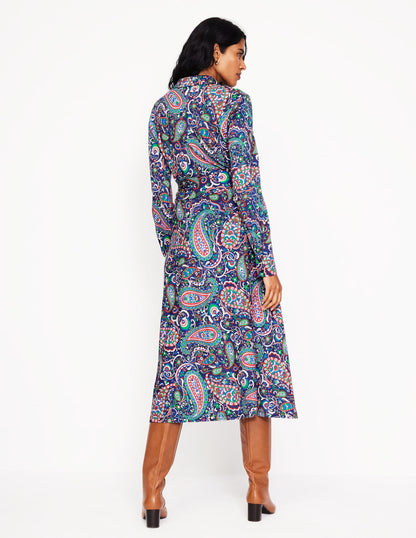 Laura Jersey Midi Shirt Dress-Navy, Paisley Paradise