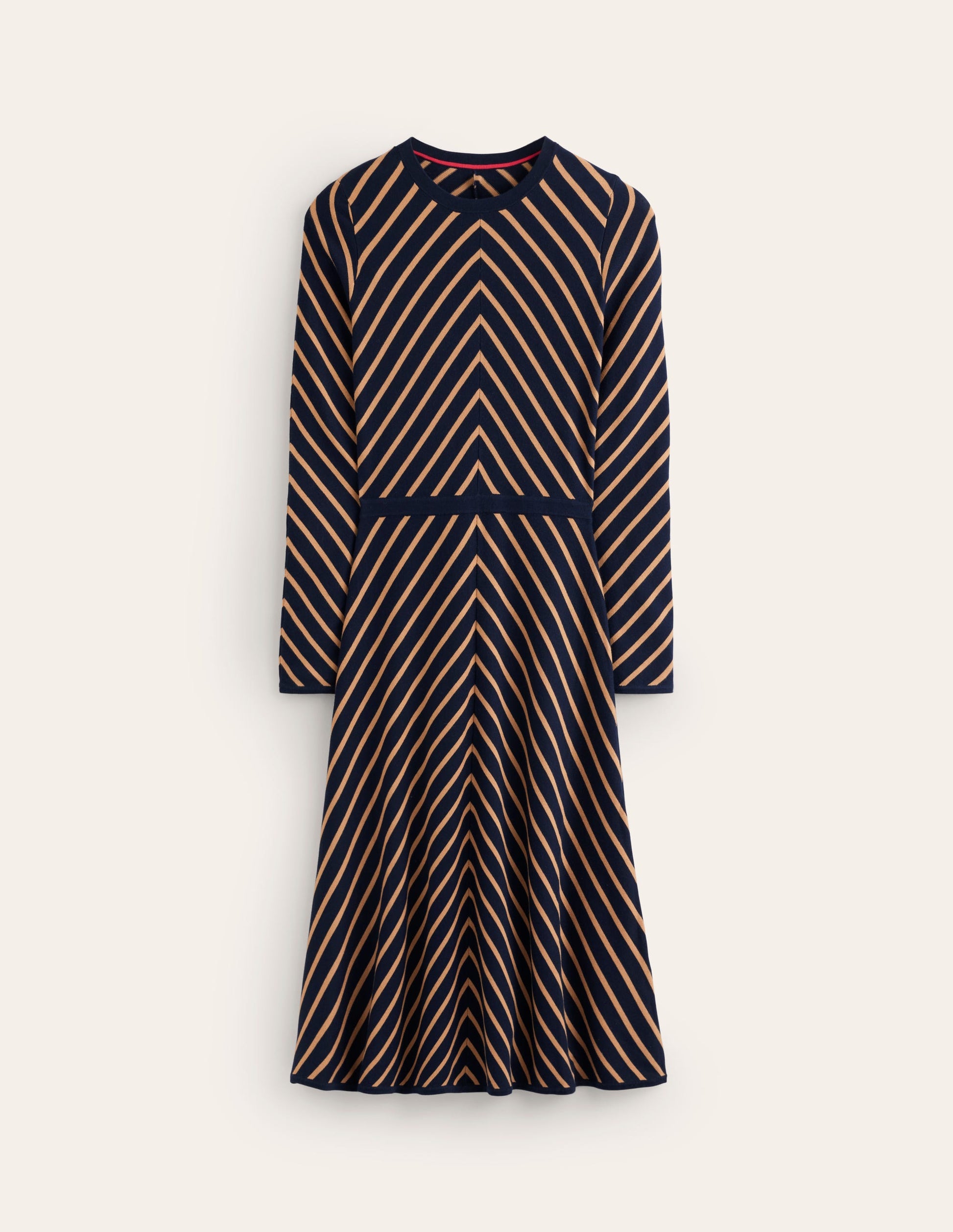 Maria Knitted Midi Dress-Navy, Camel Stripe-5