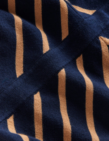 Maria Knitted Midi Dress-Navy, Camel Stripe-6