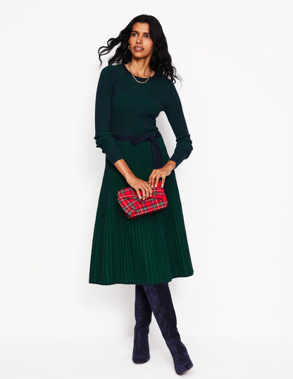 Lola Knitted Midi Dress-Pine, Navy Plated-1