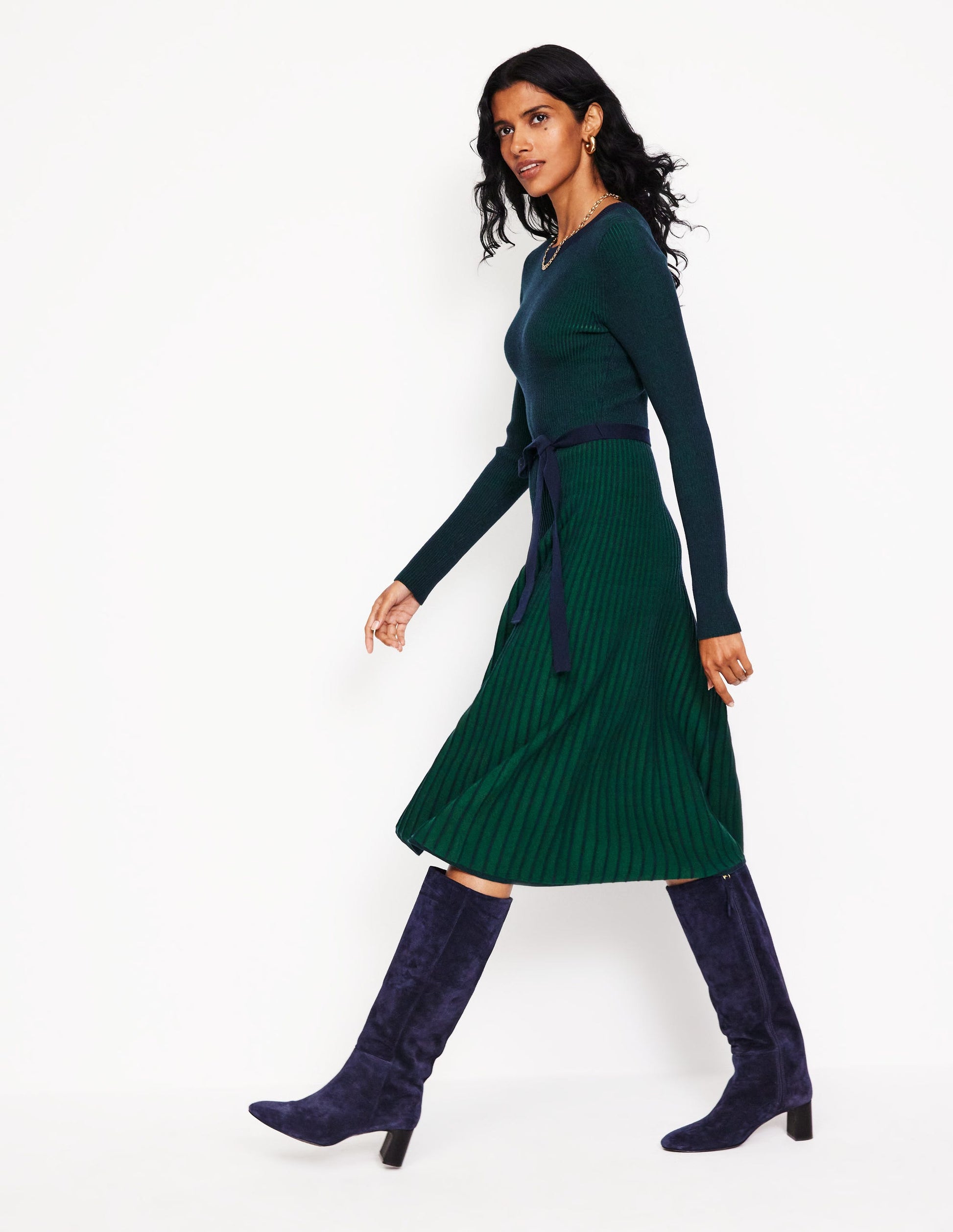 Lola Knitted Midi Dress-Pine, Navy Plated-4