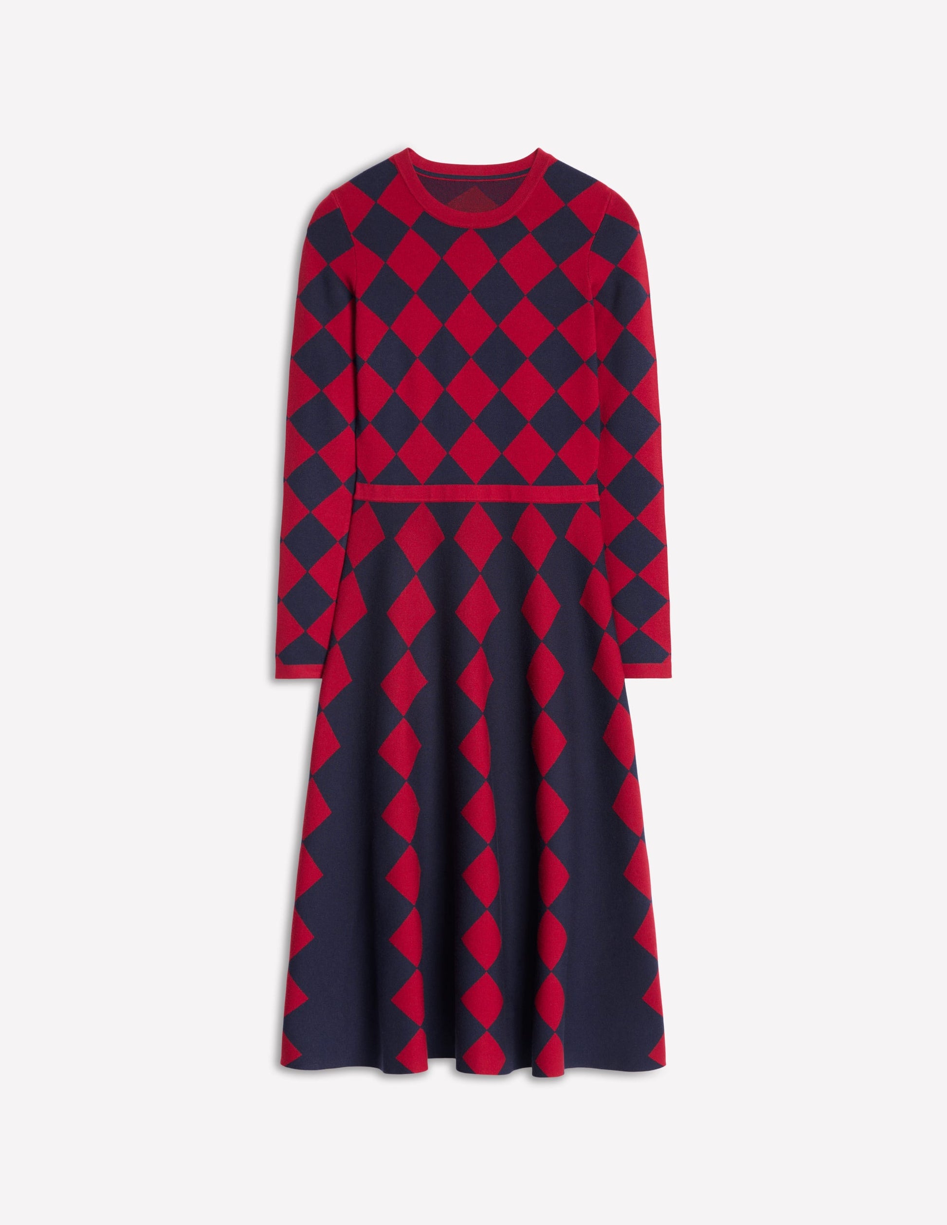 Maria Jacquard Knitted Dress-Red and Navy Argyle-6