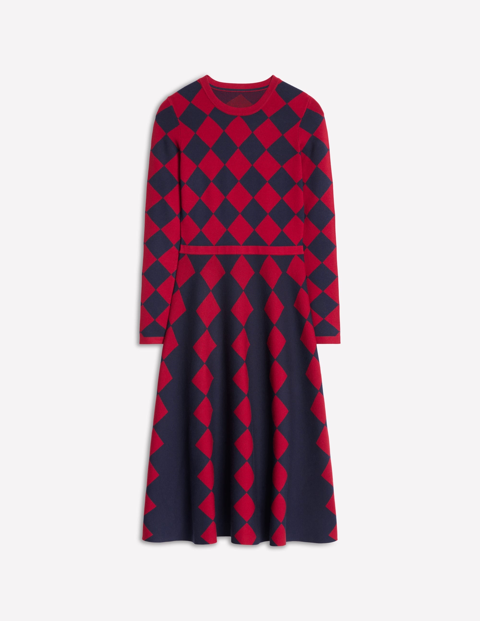 Maria Jacquard Knitted Dress-Red and Navy Argyle - Image 6