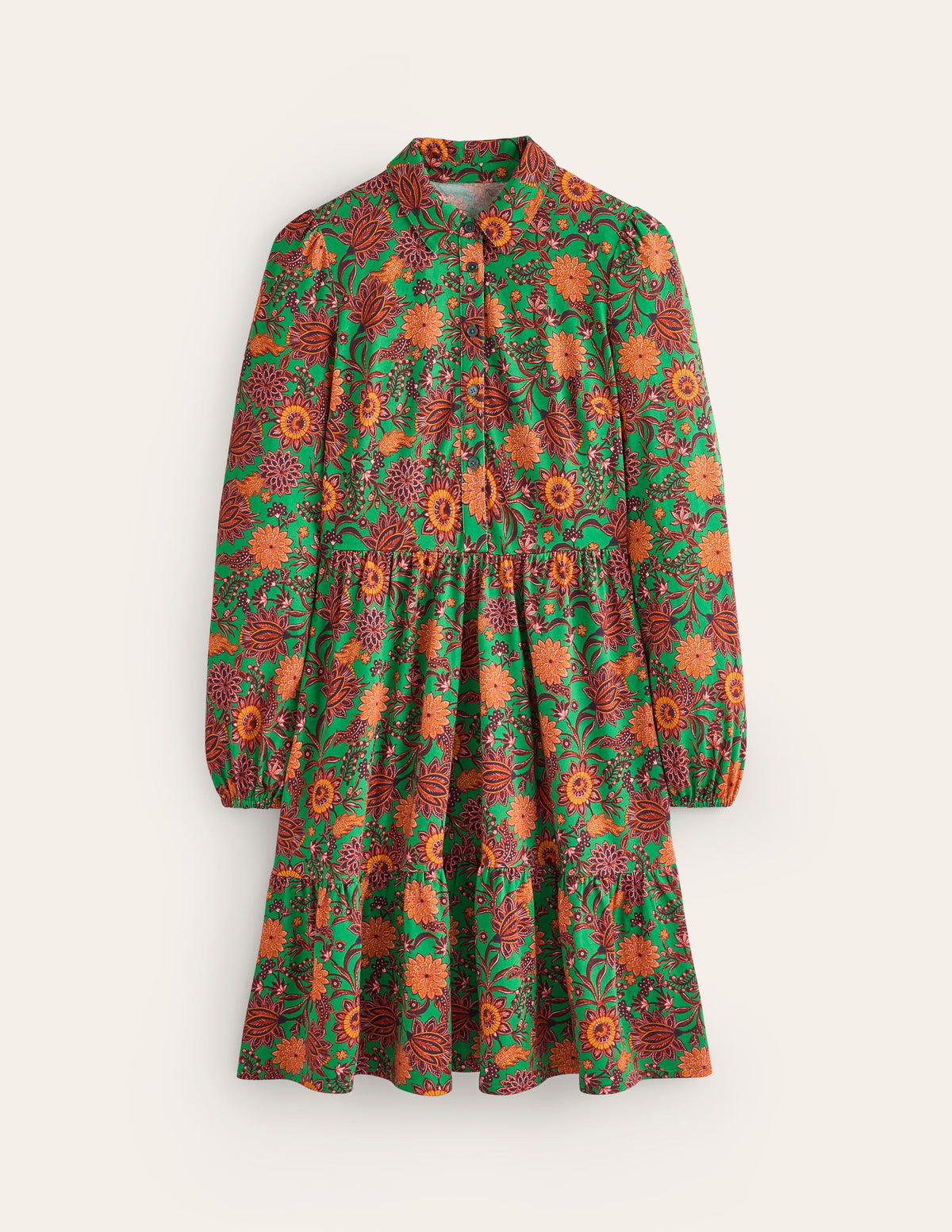 Jemima Tiered Jersey Dress-Rich Emerald, Ornate Bud - Image 5