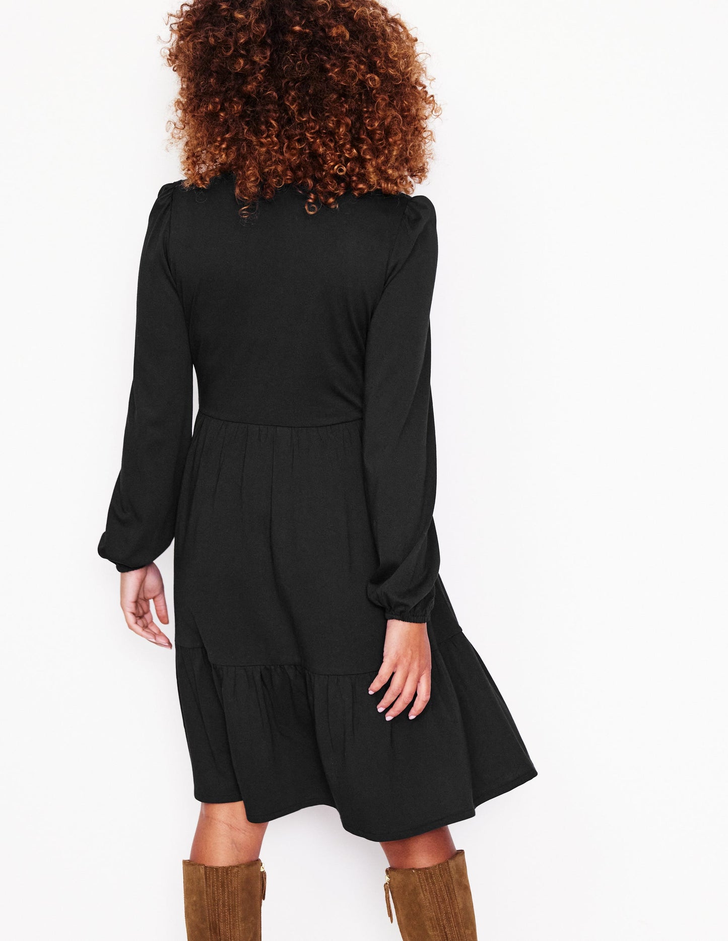 Jemima Tiered Jersey Dress-Black