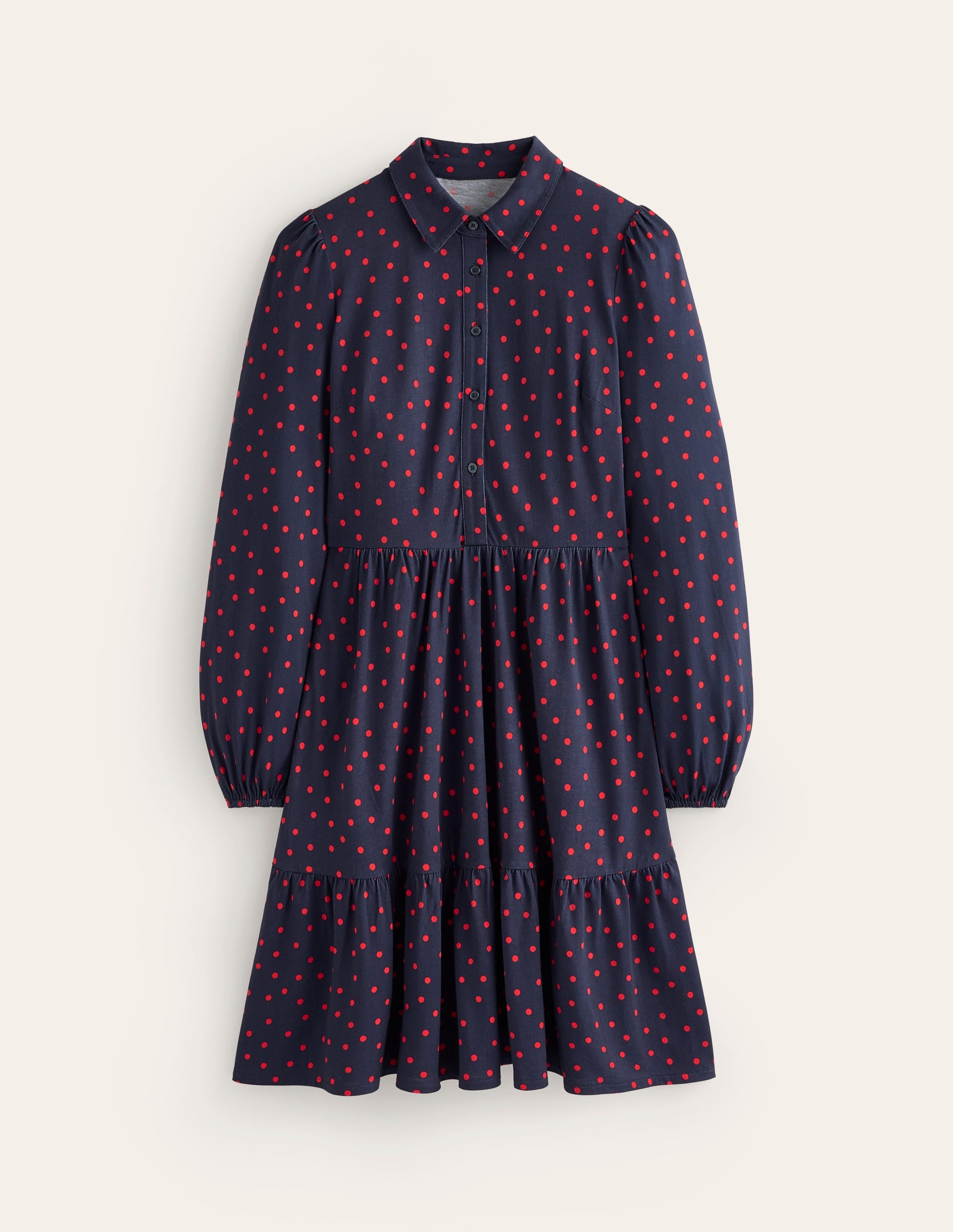 Jemima Tiered Jersey Dress-Rouge, Sparse Spot - Image 5