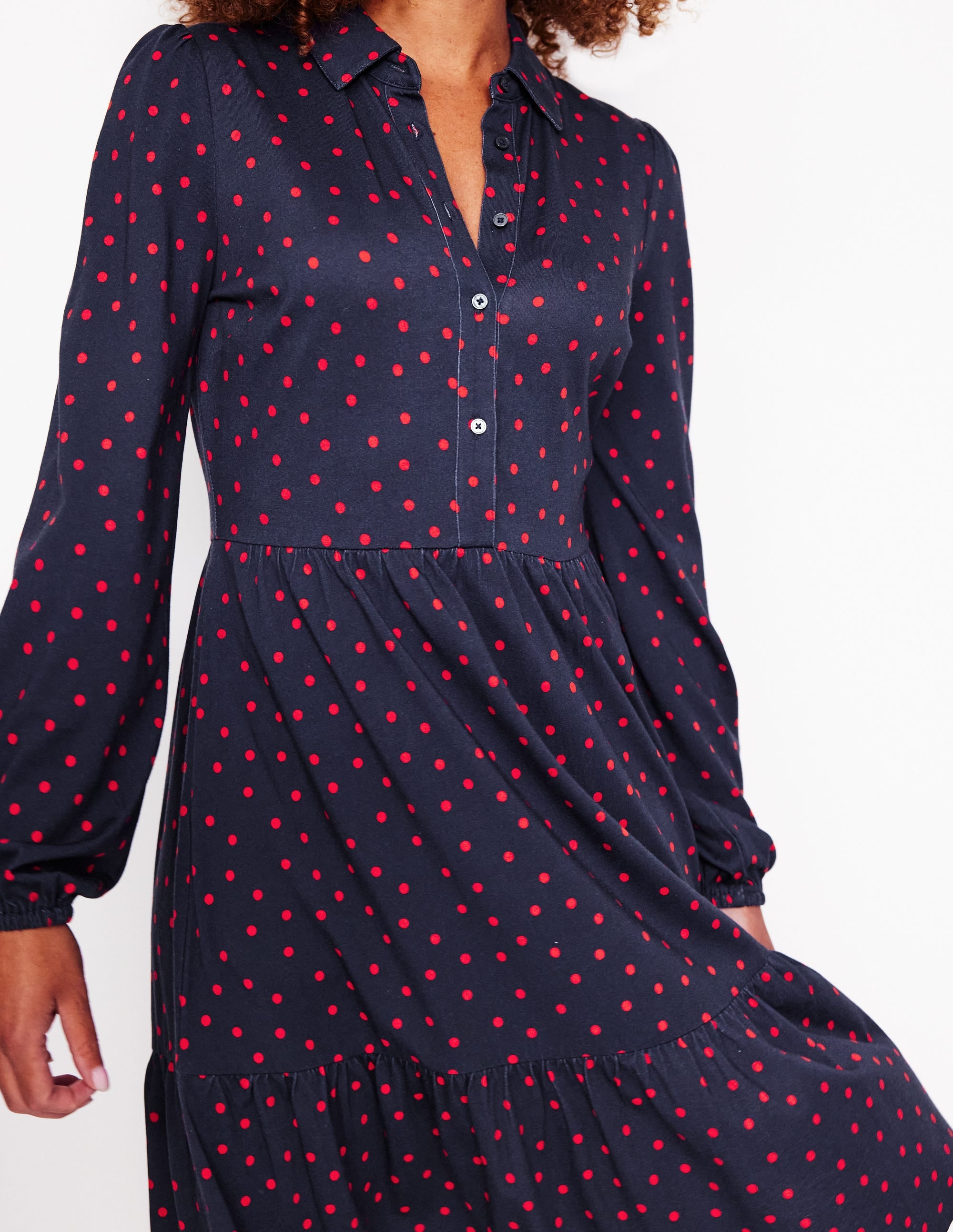 Jemima Tiered Jersey Dress-Rouge, Sparse Spot - Image 2