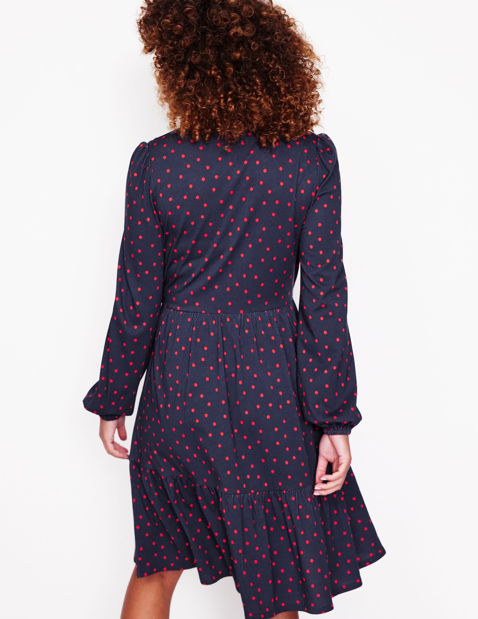 Jemima Tiered Jersey Dress-Rouge, Sparse Spot - Image 3