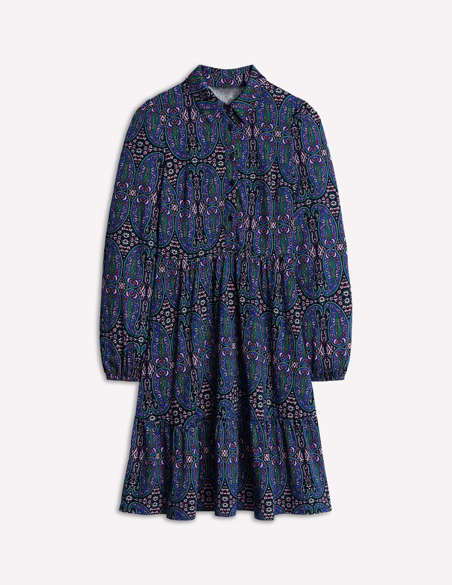 Tiered Jersey Shirt Dress -Navy, Paisley Bud Variation