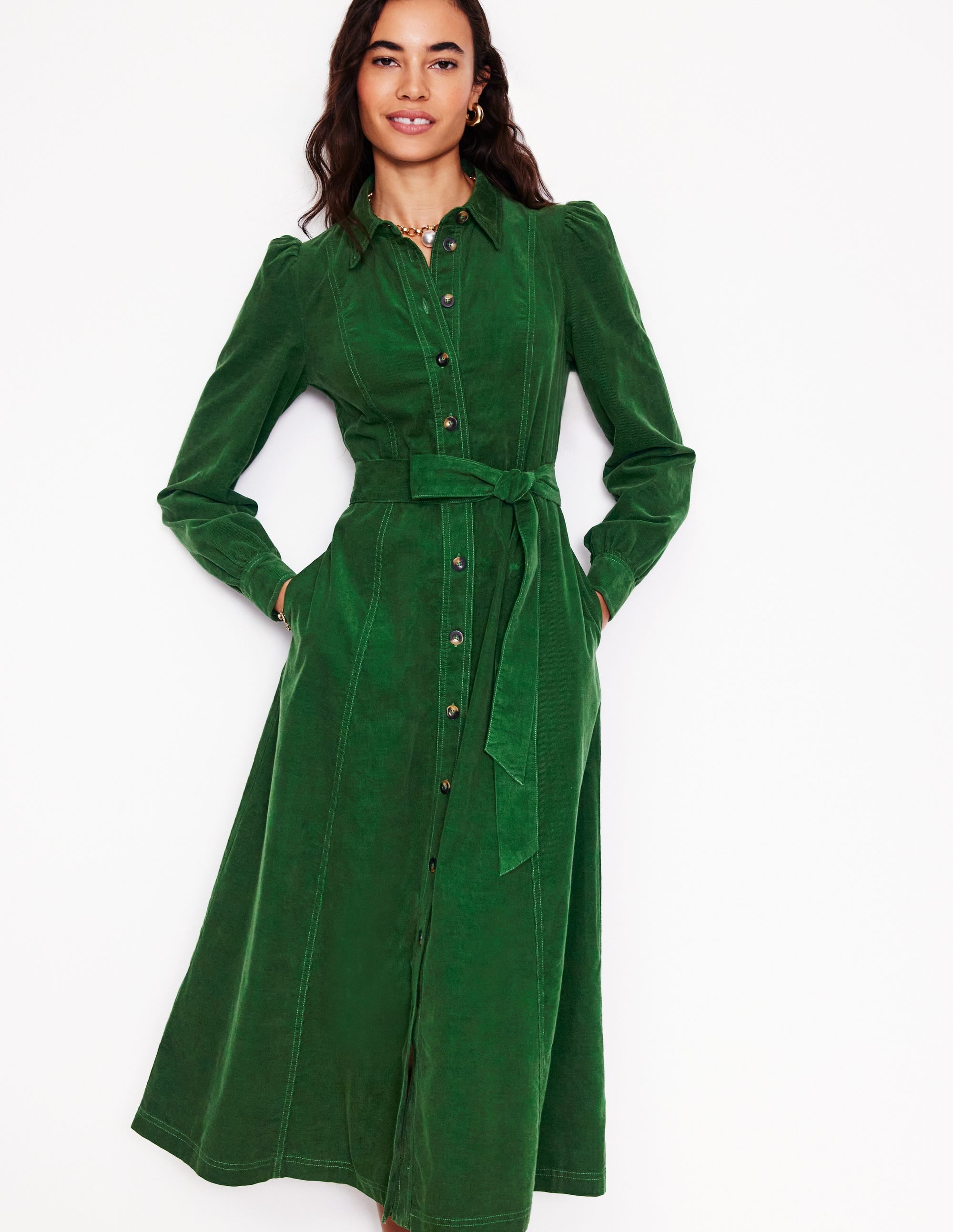 Aubrey Cord Midi Shirt Dress-Eden - Image 1