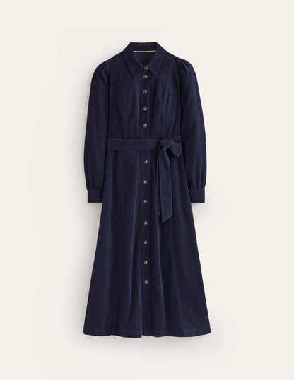 Aubrey Cord Midi Shirt Dress-Navy-5