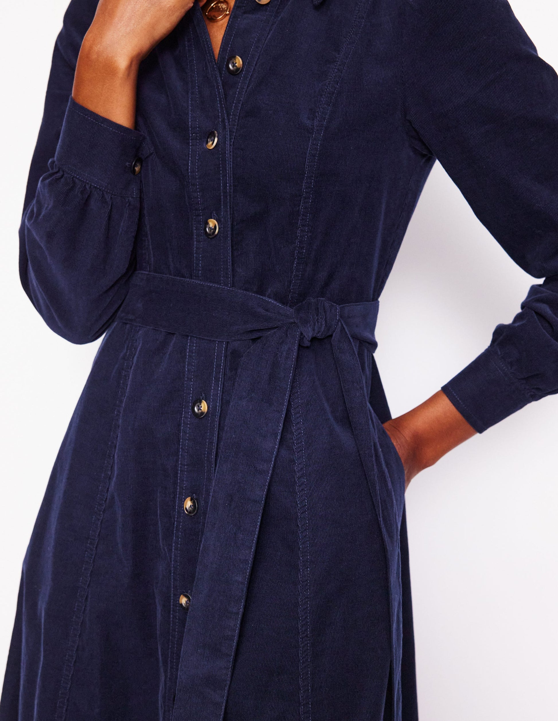Aubrey Cord Midi Shirt Dress-Navy-2