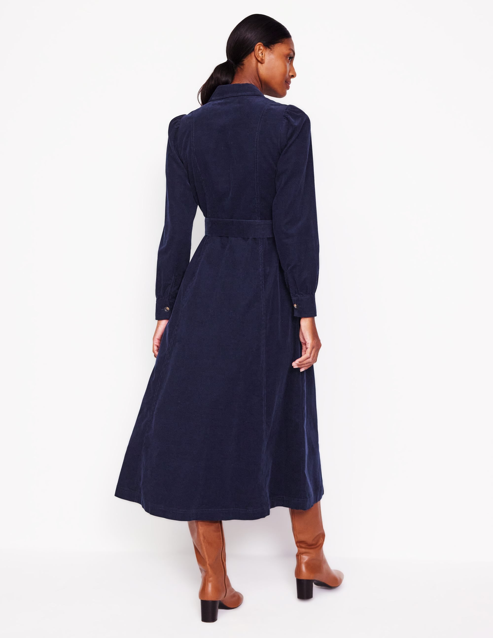 Aubrey Cord Midi Shirt Dress-Navy - Image 3