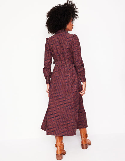 Aubrey Cord Midi Shirt Dress-Chestnut, Owl Stamp