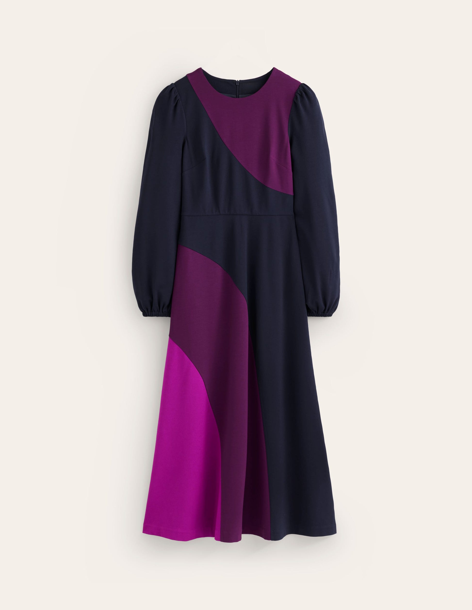 Crew Neck Ponte Dress-Navy, Damson Colourblock-6