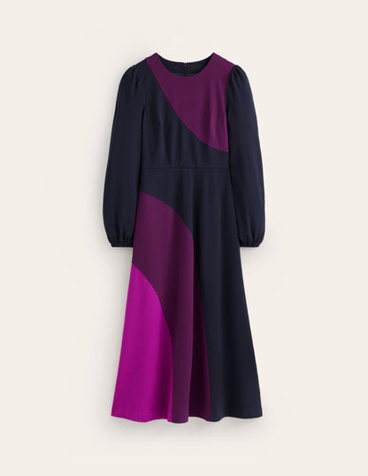 Crew Neck Ponte Dress-Navy, Damson Colourblock-6