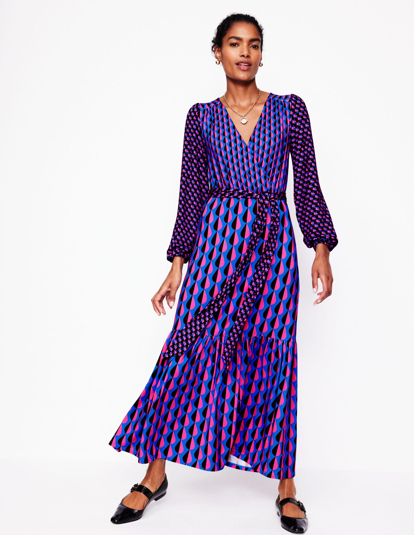 Ophelia Wrap Midi Jersey Dress-Multi, Raindrop Geo