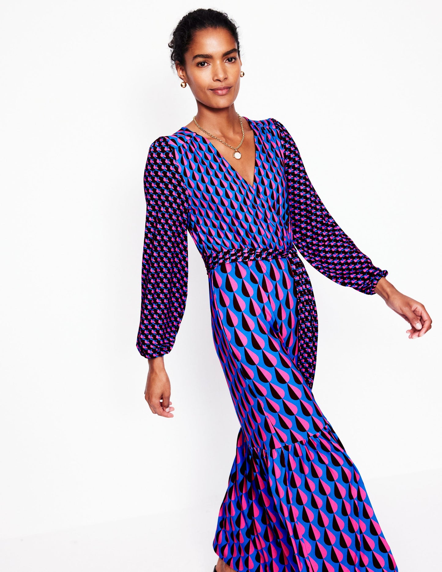 Ophelia Wrap Midi Jersey Dress-Multi, Raindrop Geo