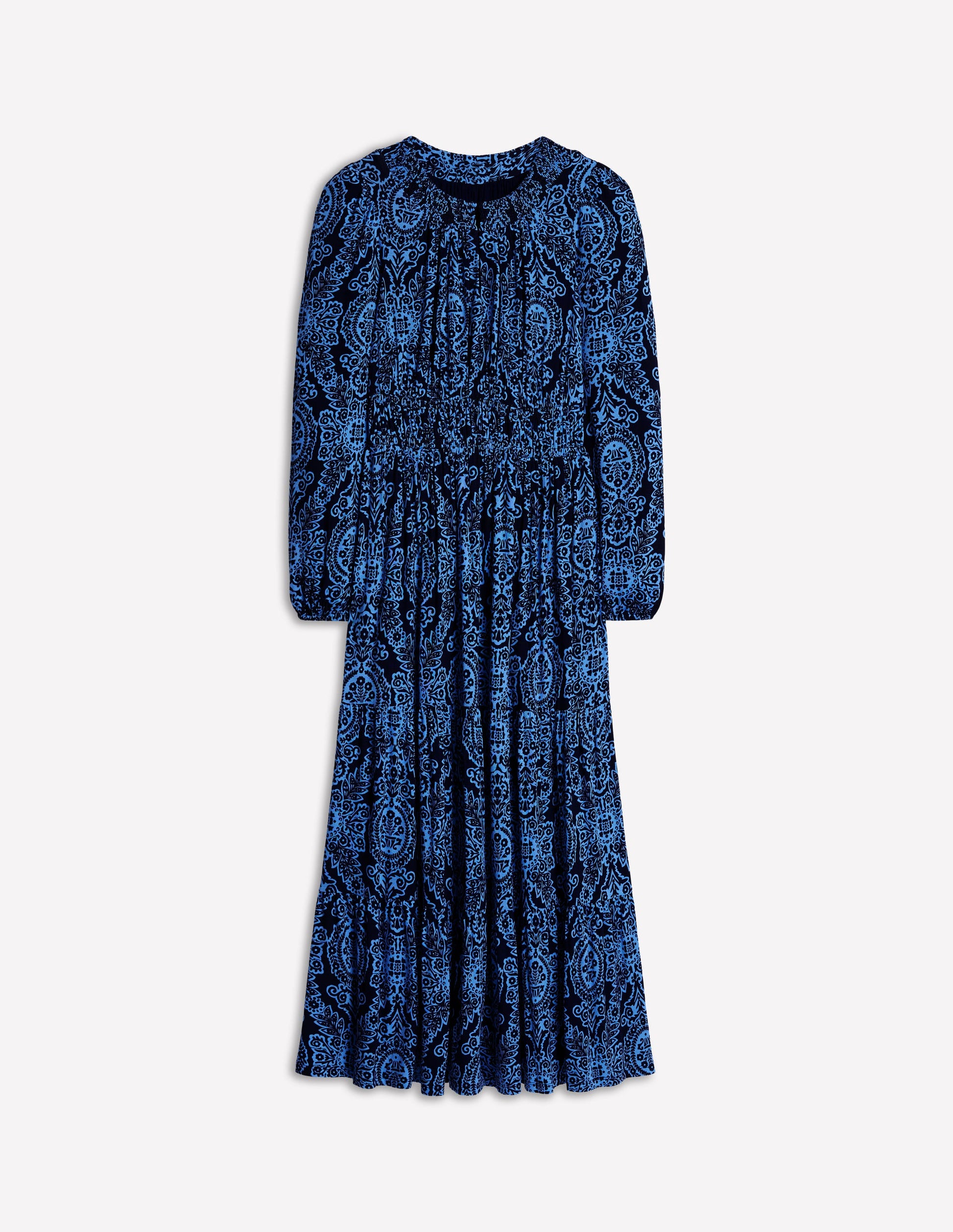Smock Tiered Jersey Midi Dress-Forget-me-not, Opulent Vine-6