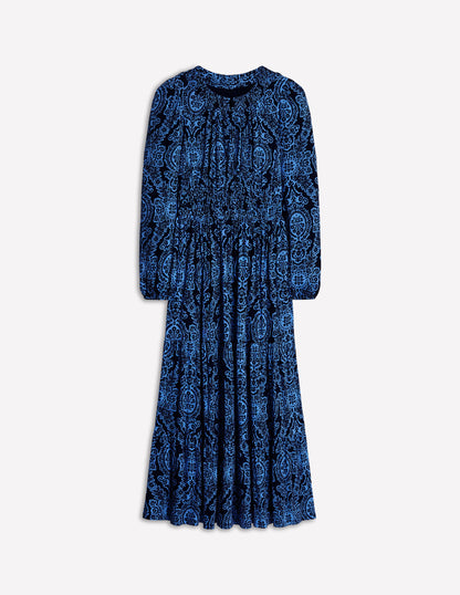 Smock Tiered Jersey Midi Dress-Forget-me-not, Opulent Vine-6