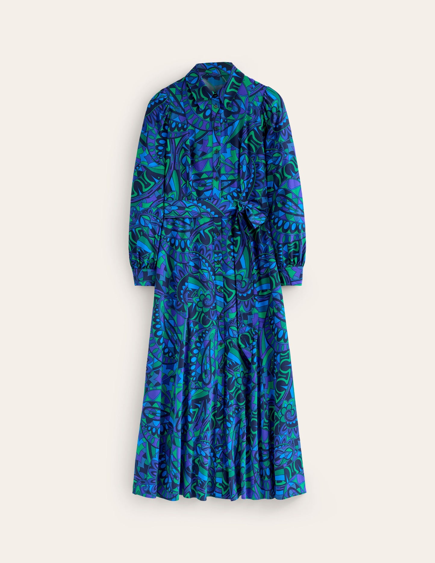 Martha Godet Maxi Shirt Dress-Blue, Kaleidoscopic Paisley