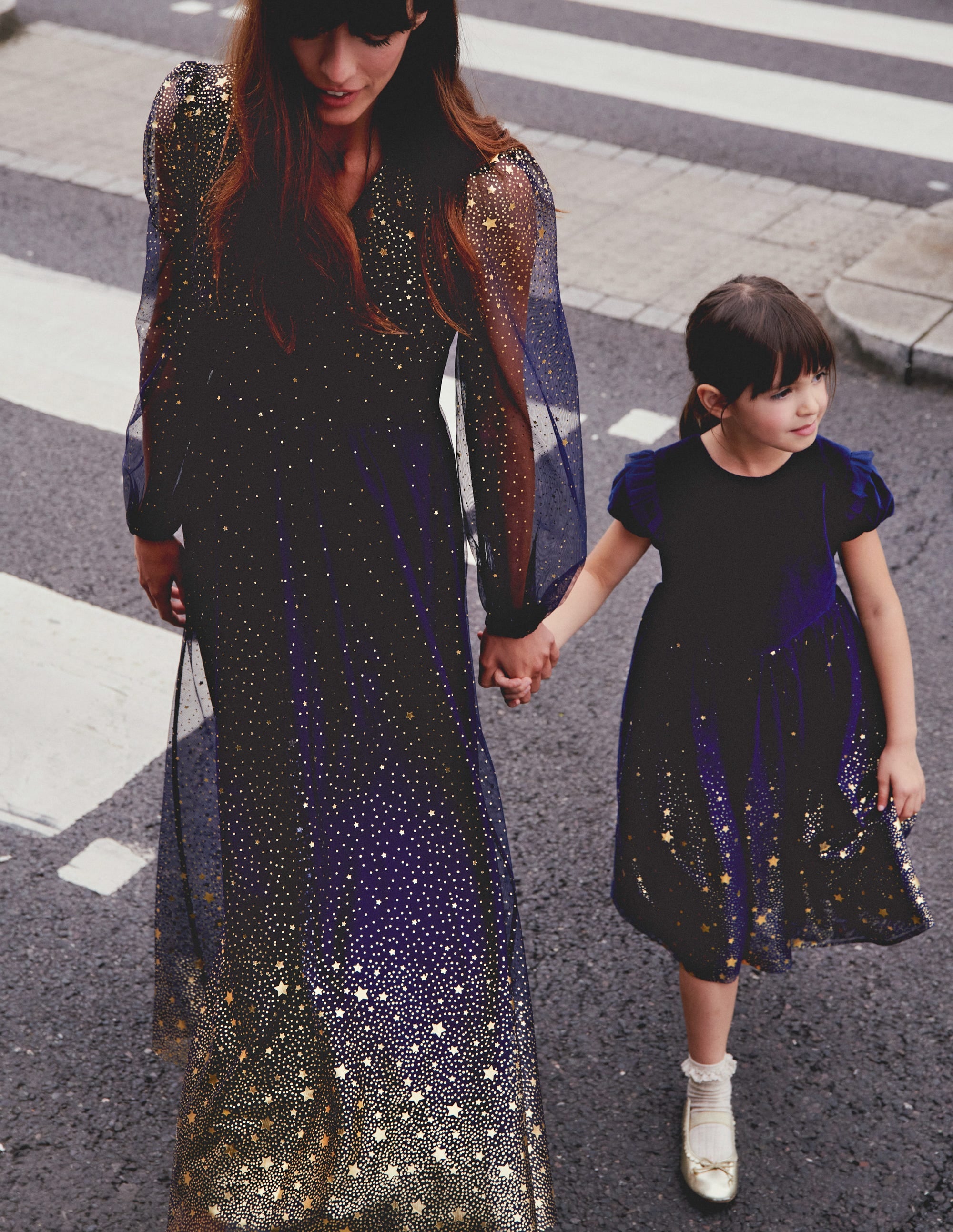 Christina Tulle Midi Dress-Navy, Foil Scattered Stars - Image 5