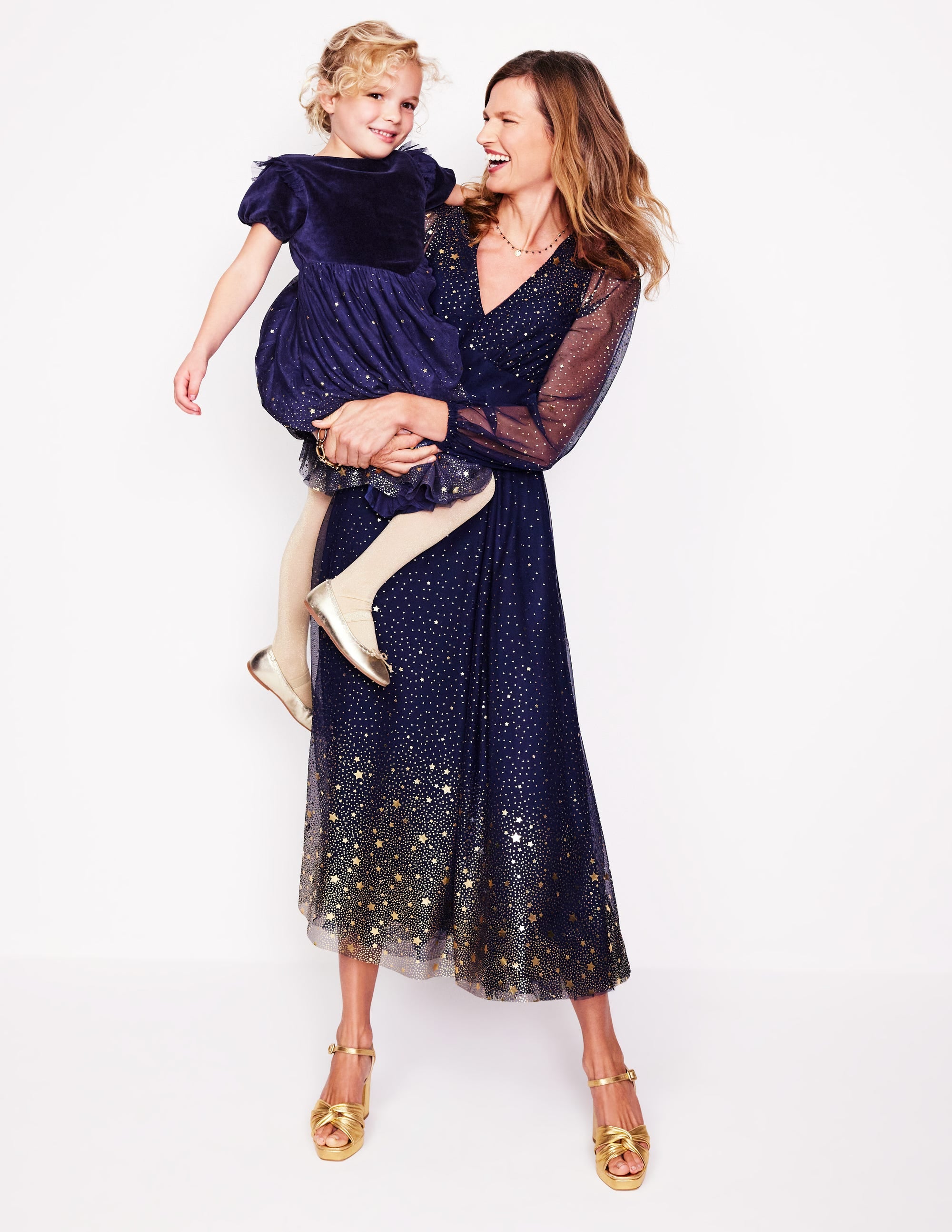 Christina Tulle Midi Dress-Navy, Foil Scattered Stars - Image 6