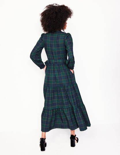 Alba Check Maxi Dress -Navy and Green Check