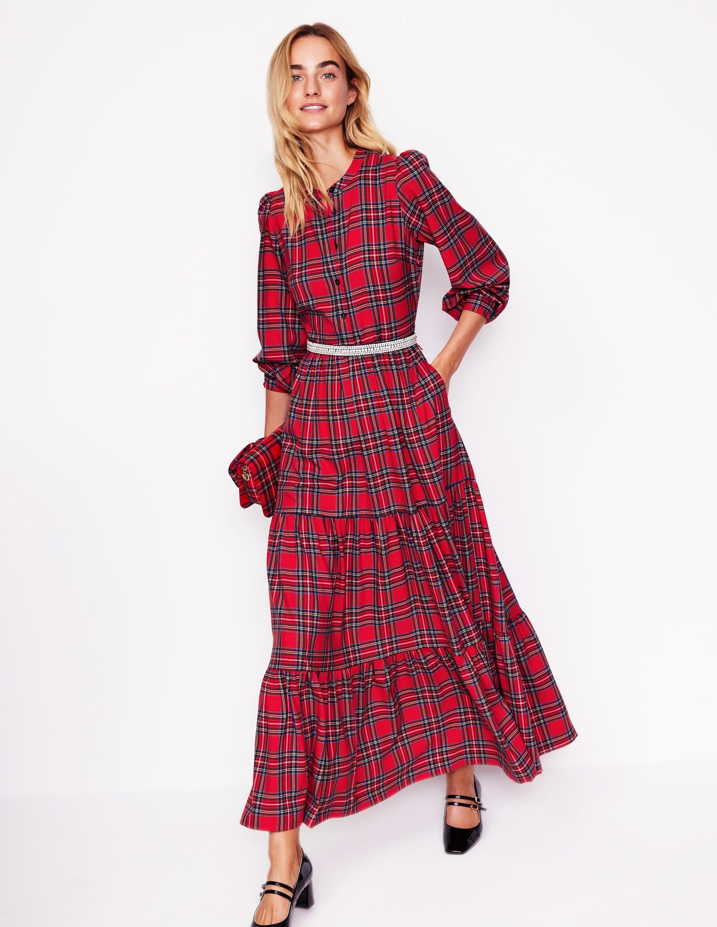 Alba Check Maxi Dress-Red and Blue Check