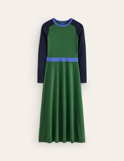 Marta Knitted Midi Dress-Pine, Navy Colourblock-5