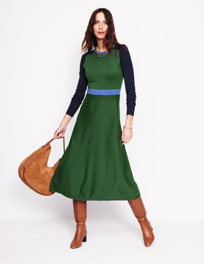 Marta Knitted Midi Dress-Pine, Navy Colourblock-1