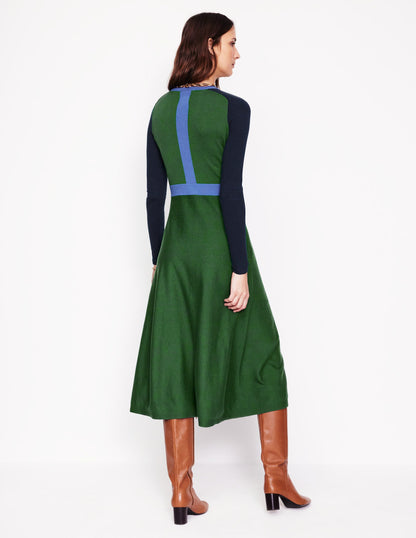 Marta Knitted Midi Dress-Pine, Navy Colourblock-3