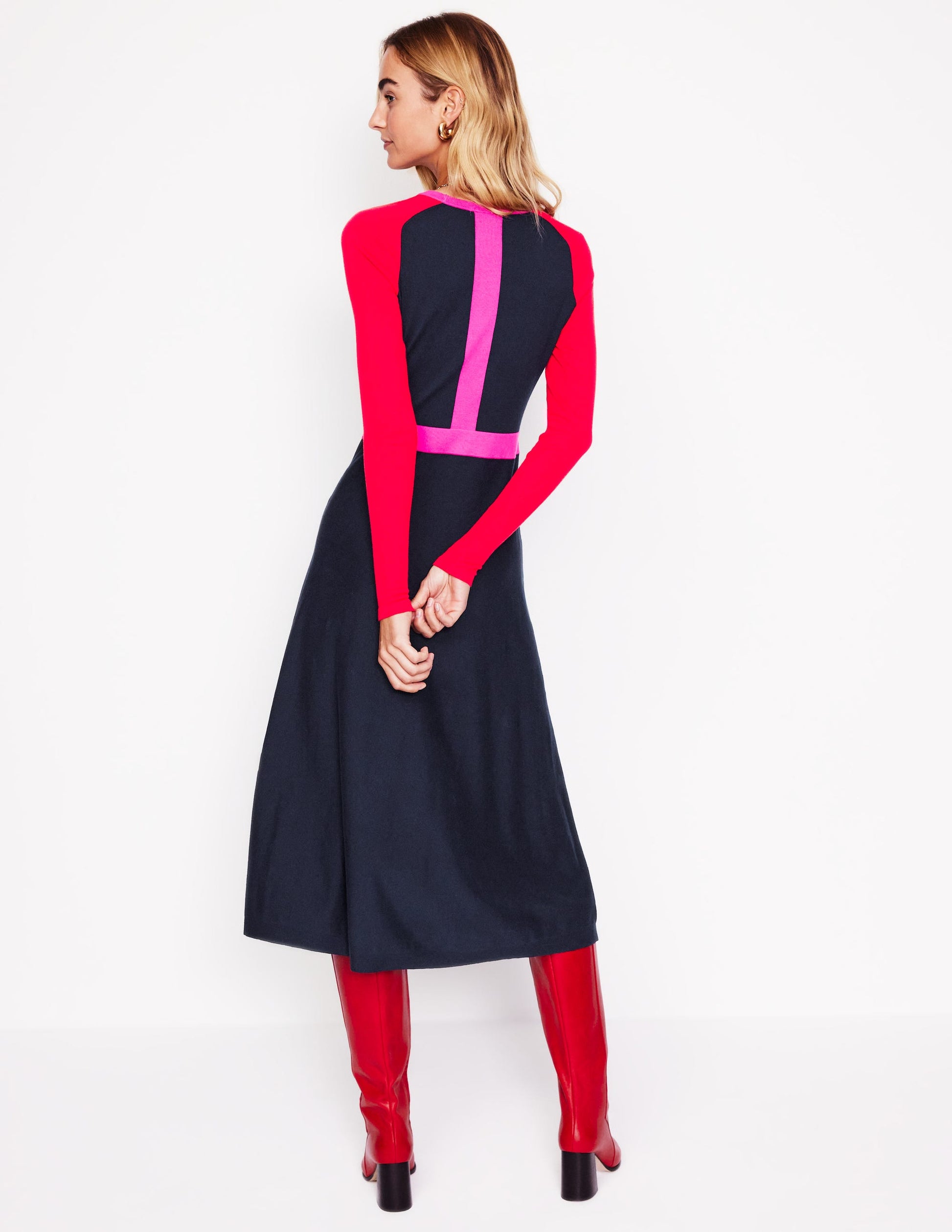 Marta Knitted Midi Dress-Navy, Rouge Colourblock-3