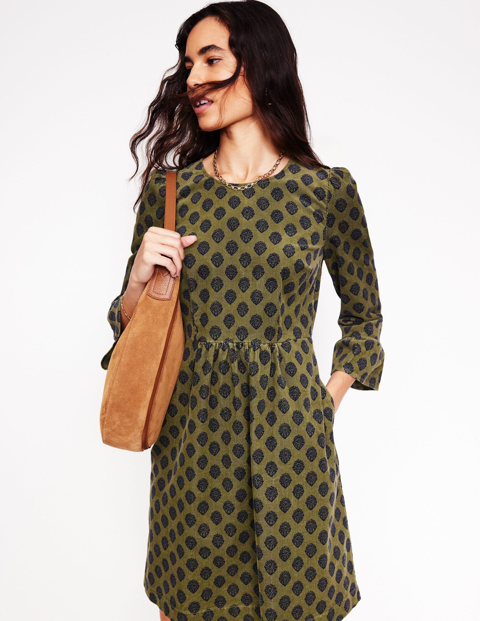 Ora Short Cord Dress-Oregano, Ornate Stamp-1