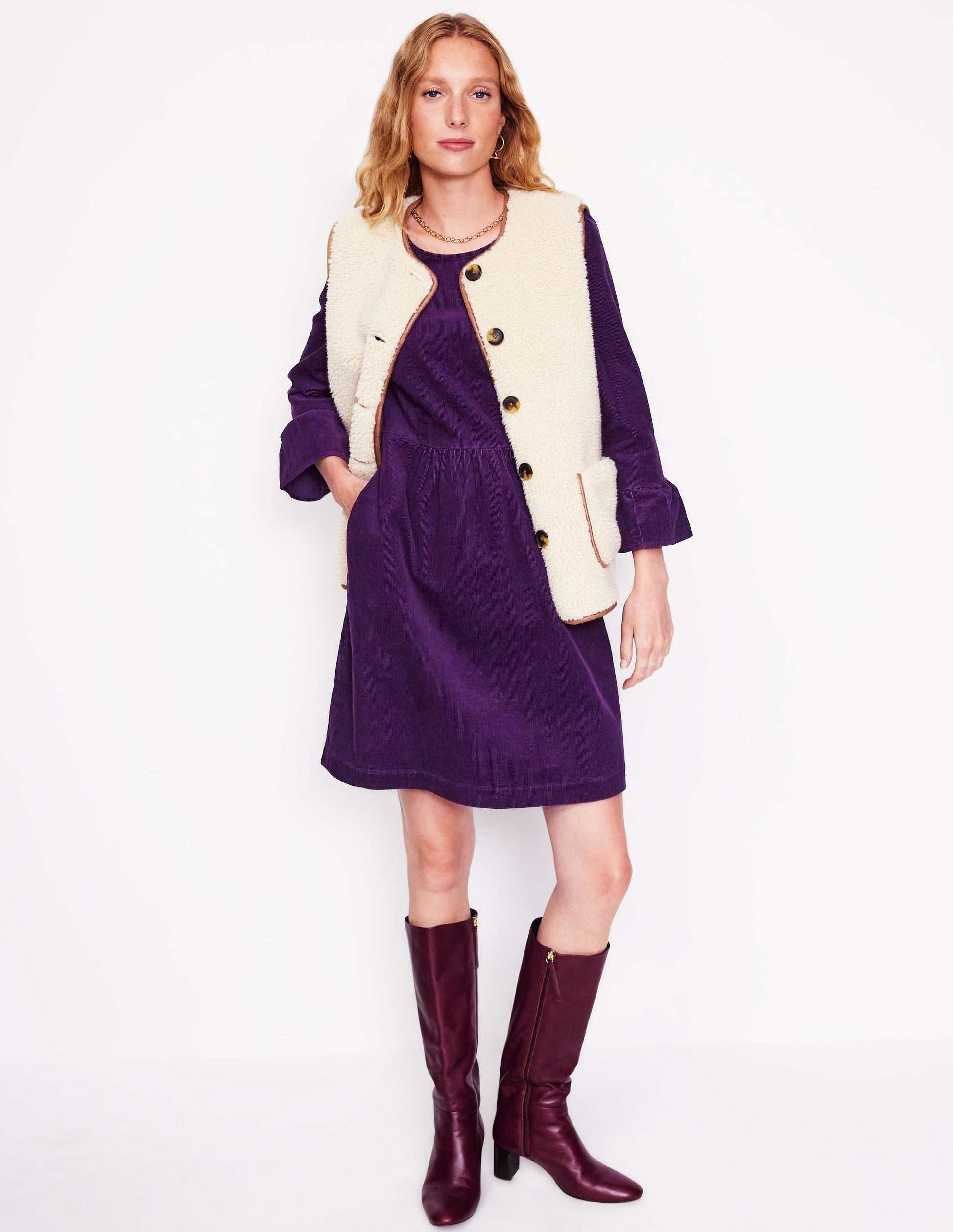 Ora Short Cord Dress-Damson-4