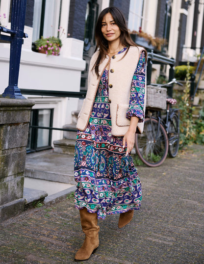 Ivy Border Print Midi Dress-Rich Blue, Paisley Medley