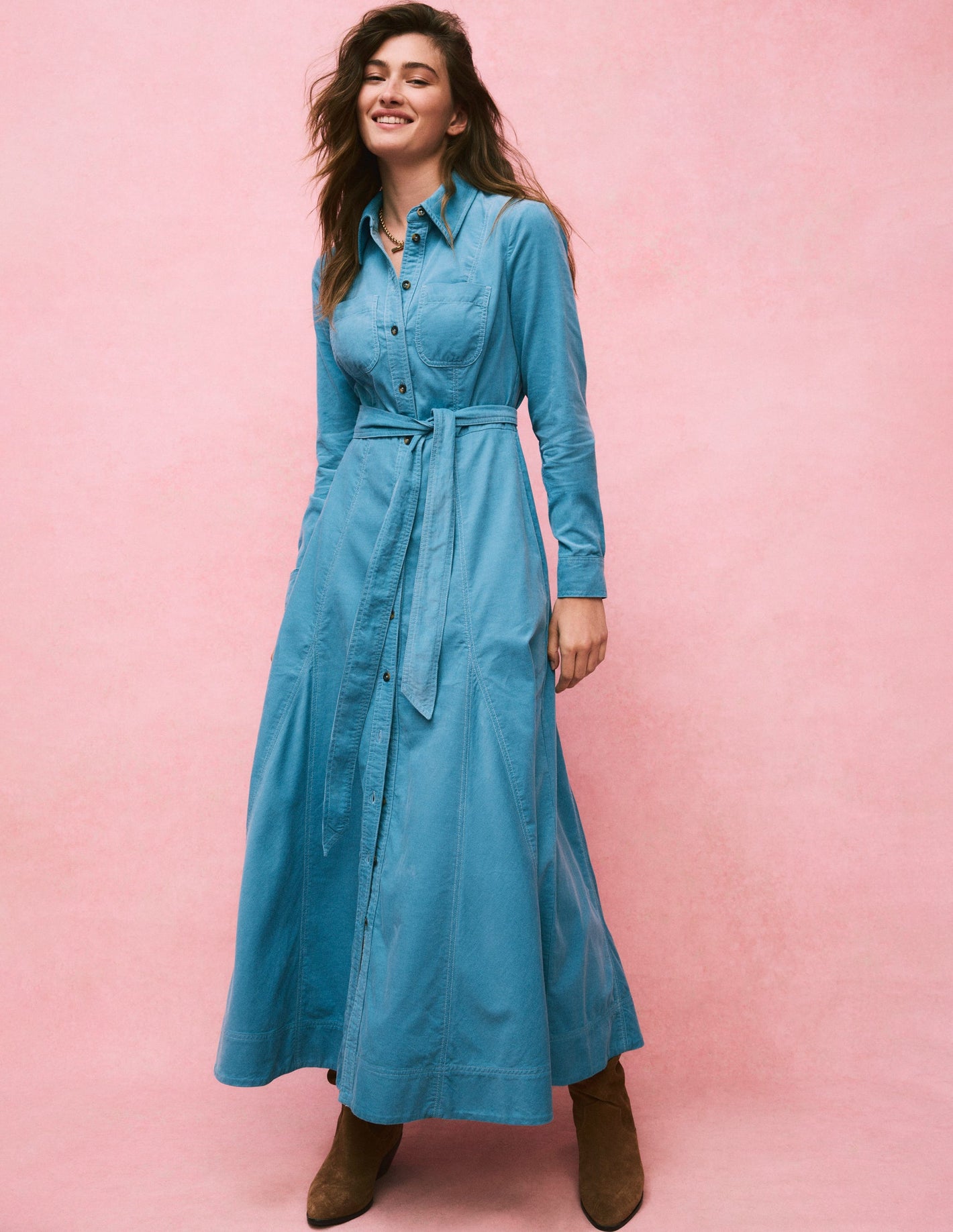 Mila Cord Midi Shirt Dress -Duck Egg Blue