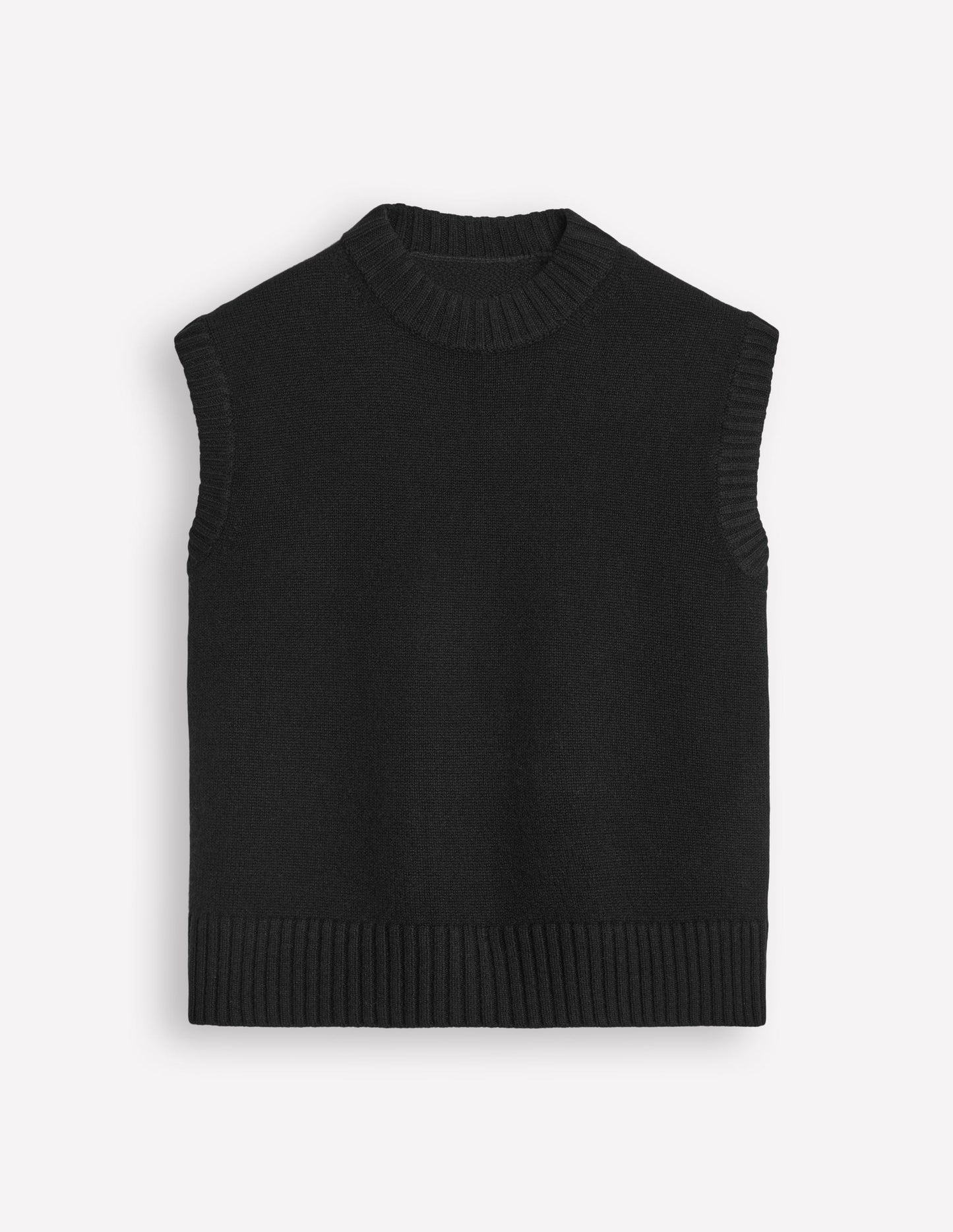 Chunky Cashmere Crew Neck Tank-Black