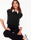Chunky Cashmere Crew Neck Tank-Black