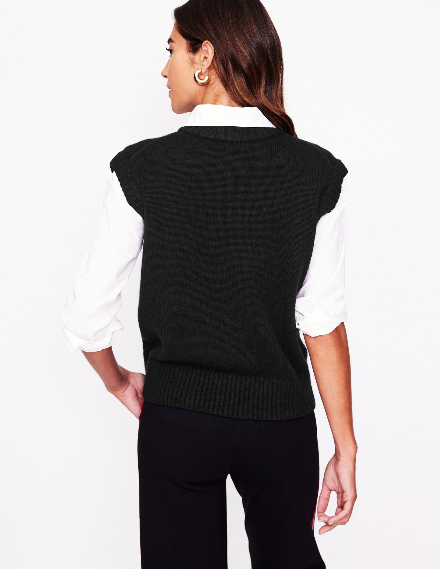 Chunky Cashmere Crew Neck Tank-Black