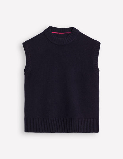 Chunky Cashmere Crew Neck Tank-Navy