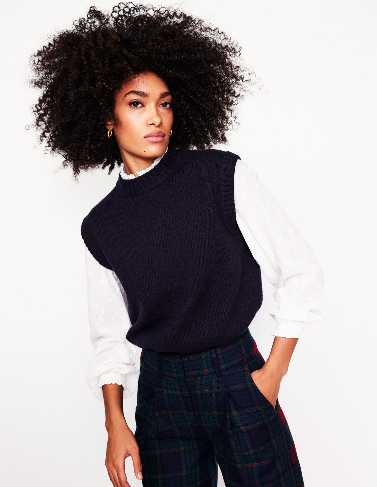 Chunky Cashmere Crew Neck Tank-Navy - Image 1