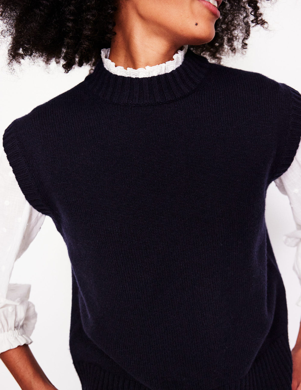 Chunky Cashmere Crew Neck Tank-Navy - Image 2